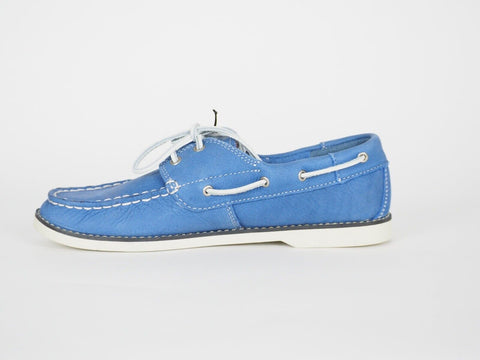 Junior Boys Timberland Classic 2 Eye 1497A Blue Leather Deck Boat Shoes - London Top Style