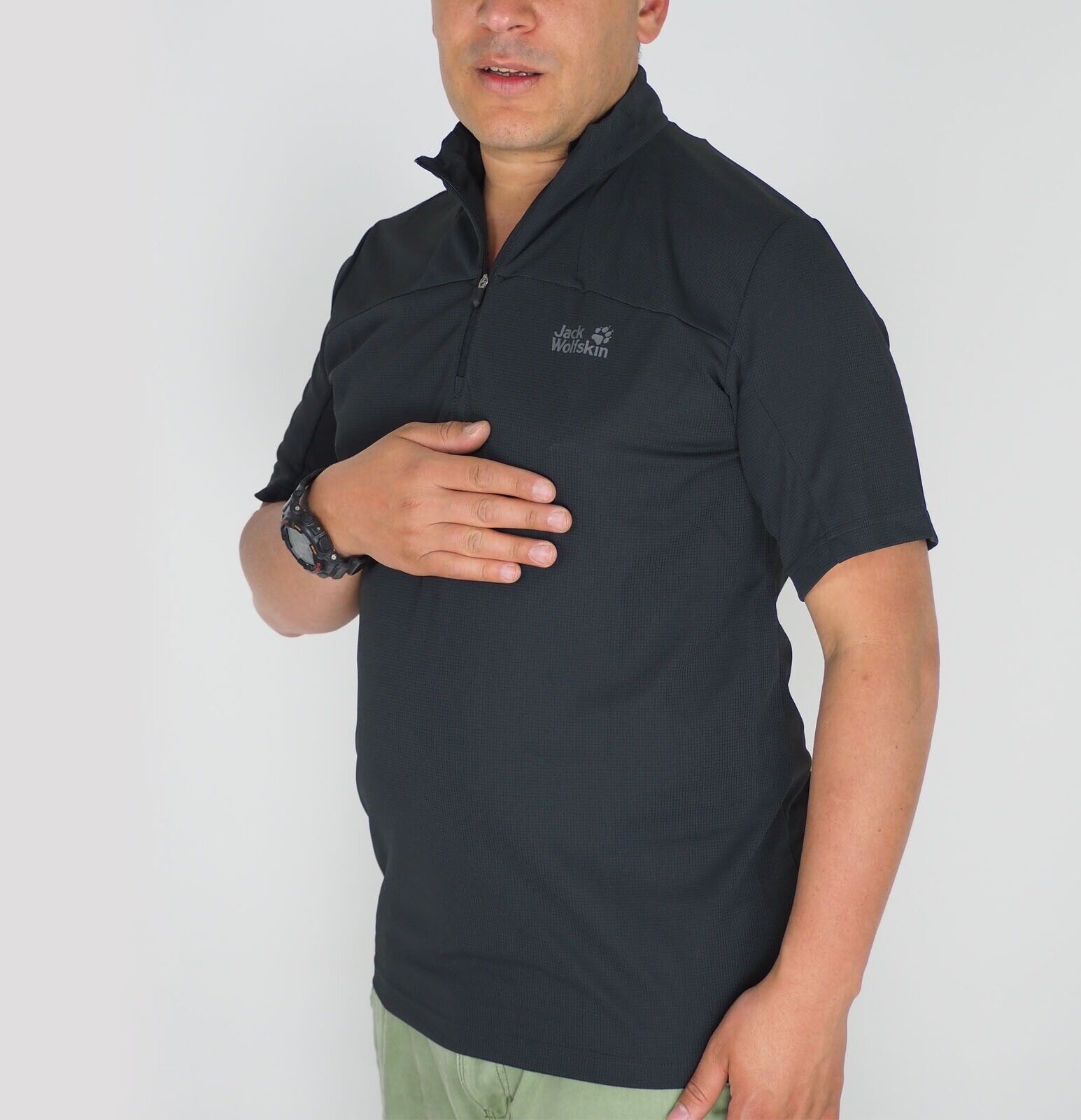 Mens Jack Wolfskin BSL Color Block 1804421 Phantom Half Zip Short Sleeve T Shirt - London Top Style
