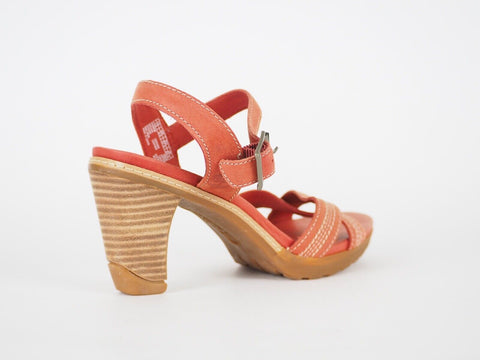 Womens Timberland EK 8135R Coral Leather Summer Shoes High Heel Casual Sandals