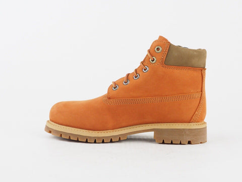 Boys Timberland 6 Inch Premium A1ADC Orange Leather Lace Up Warm Chukka Boots