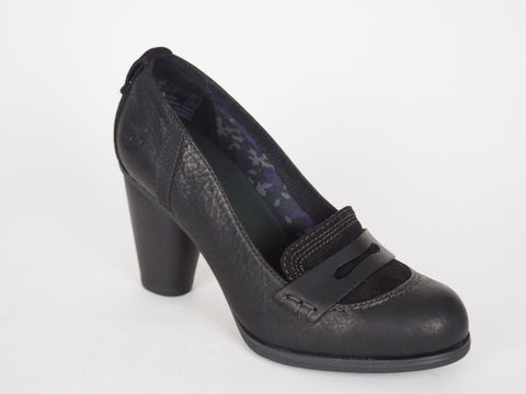 Womens Timberland Nevali 19616 Black Leather Slip On Heeled Loafers - London Top Style