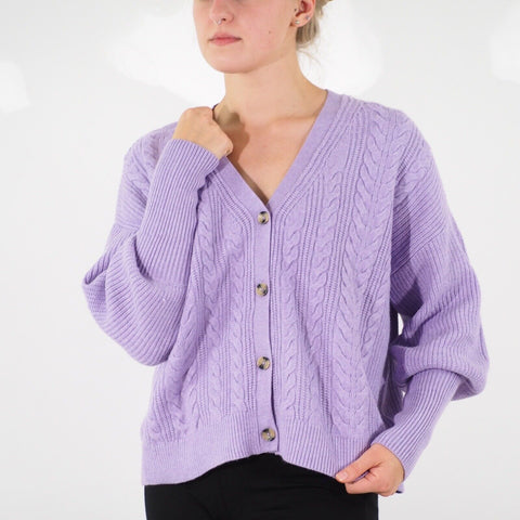 Womens Ex M&S Long Sleeve Cardigan Purple V Neck Ladies Viscose Warm Jumper