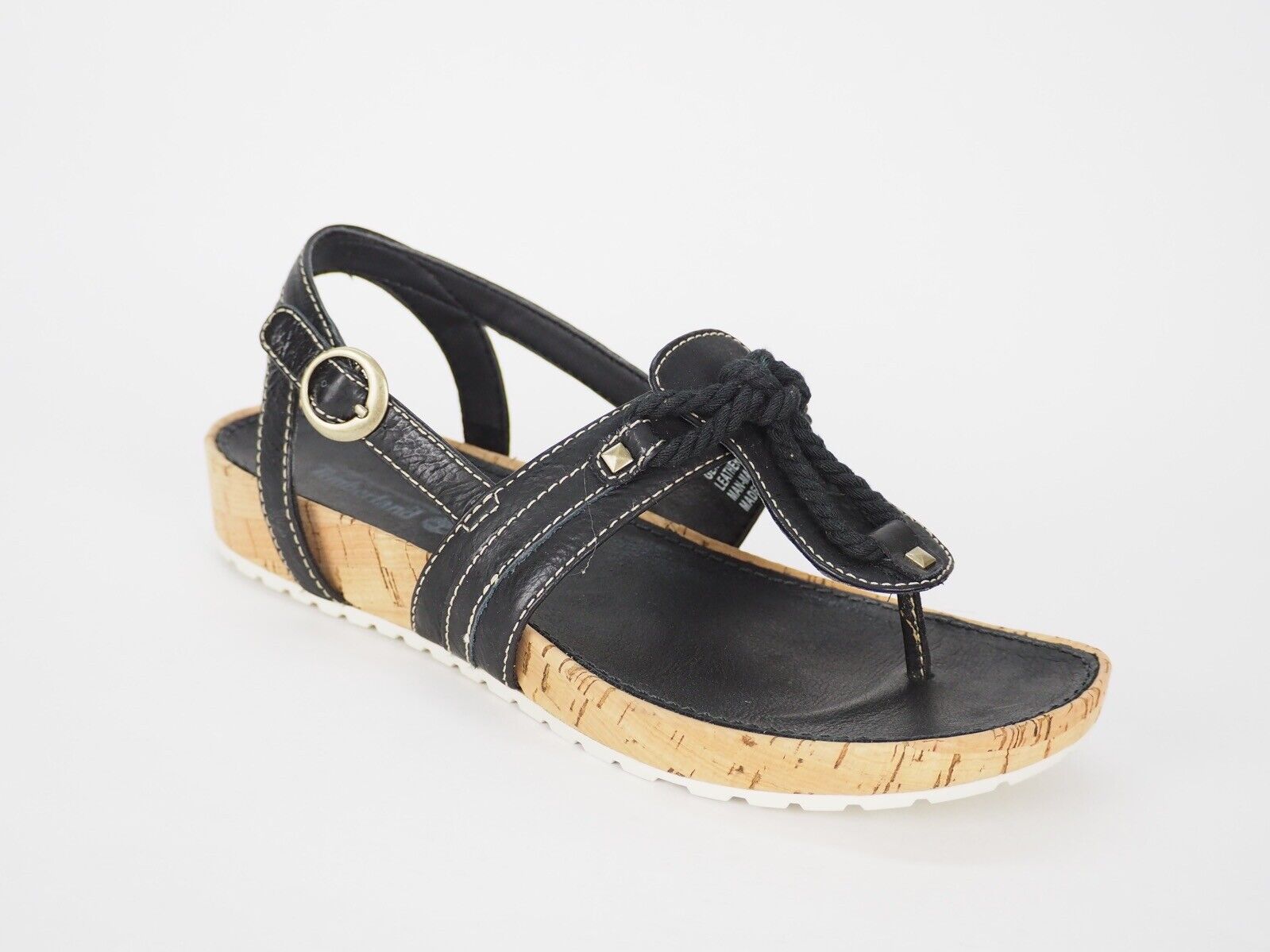 Womens Timberland Estla 11675 Black Leather Cork Flat Shoe Strappy Thong Sandals