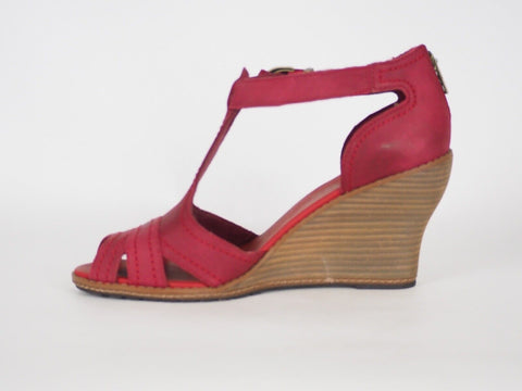 Womens Timberland EK Masln 3445R Red Open Toe Summer Platform Widge Heel Sandals