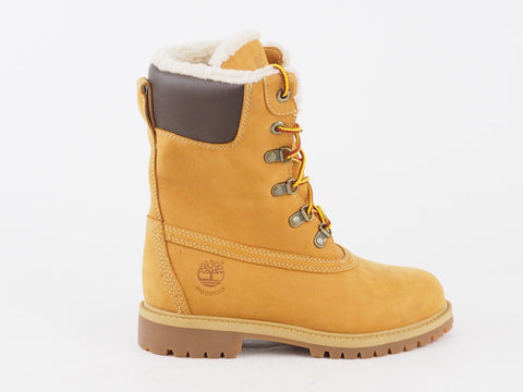 Boys Timberland 10 Inch 39783 Wheat Leather Nubuck Lace Cotton In Winter Boots