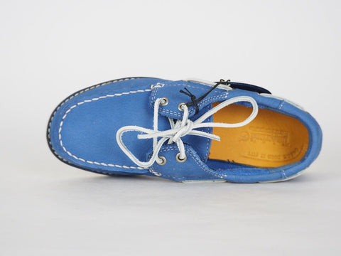 Boys Timberland Classic 1477A Blue Leather 2 Eye Lace Up Casual Kids Boat Shoes - London Top Style