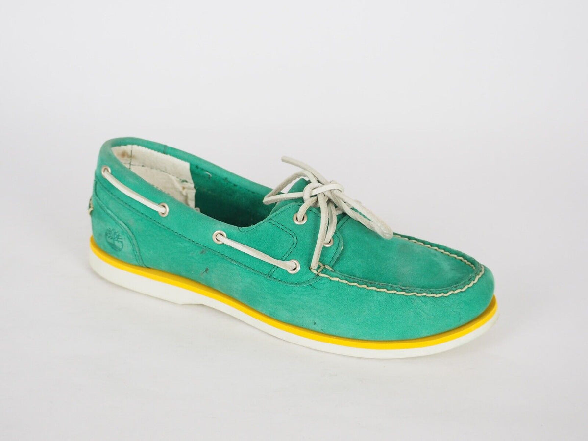 Womens Timberland Classic 8858R Teal Leather 2 Eye Lace Up Casual Boat Shoes