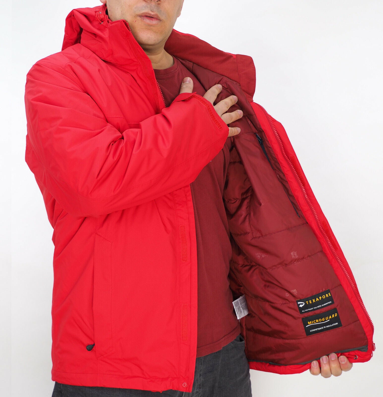 Mens Jack Wolfskin Rep Glo 1106931 Red Fire Zip Up Warm Hooded Hiking Jacket
