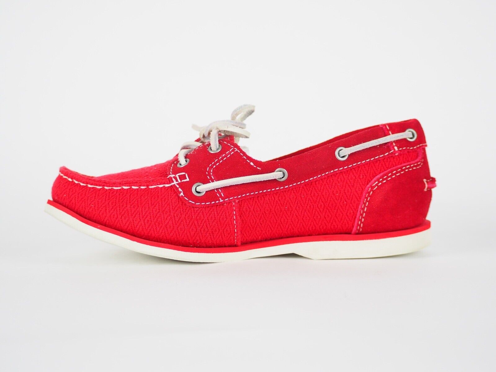 Womens Timberland Classic 2 Eye A14LV Red Fabric Textured Boat Shoes - London Top Style