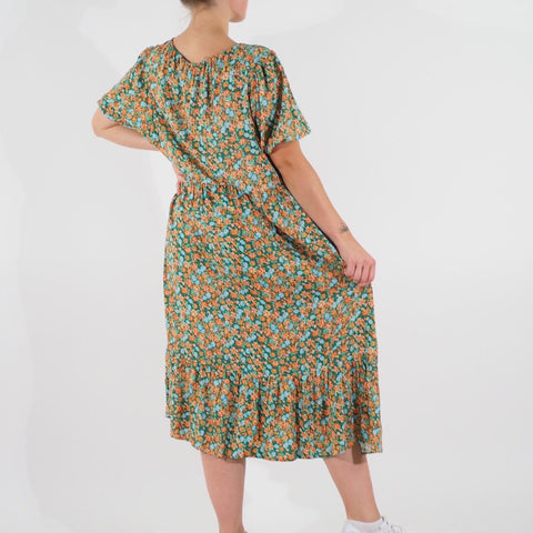 Womens Ex Finery Half Sleeve Dress Green Floral Round Neck Ladies Long Dress