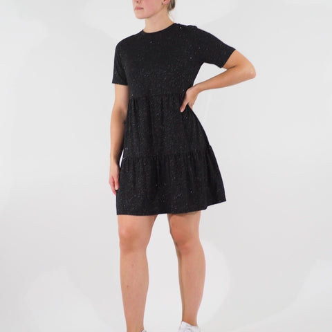 Womens Ex M&S Short Sleeve Stretch Dress Black Round Neck Ladies Short Dress