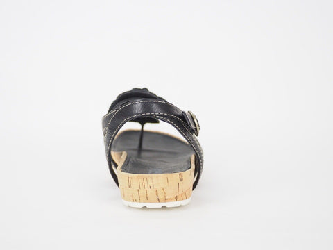 Womens Timberland Estla 11675 Black Leather Cork Flat Shoe Strappy Thong Sandals