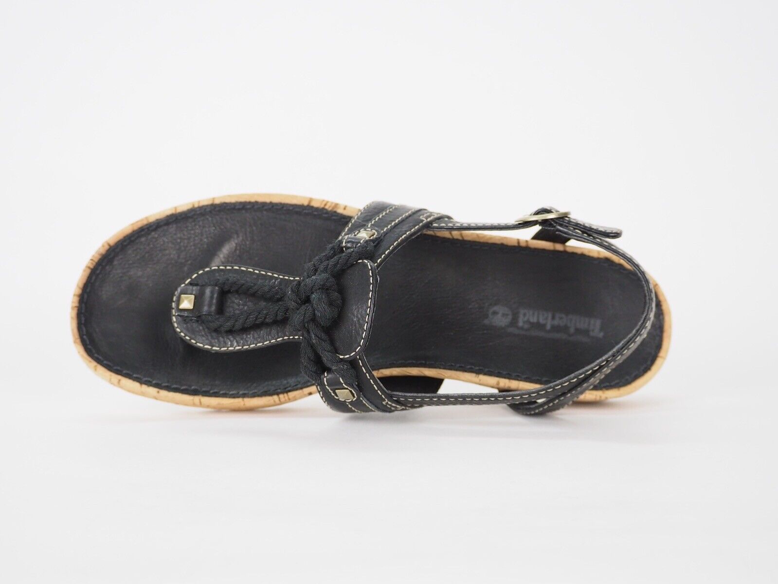 Womens Timberland Estla 11675 Black Leather Cork Flat Shoe Strappy Thong Sandals