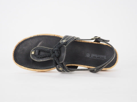 Womens Timberland Estla 11675 Black Leather Cork Flat Shoe Strappy Thong Sandals