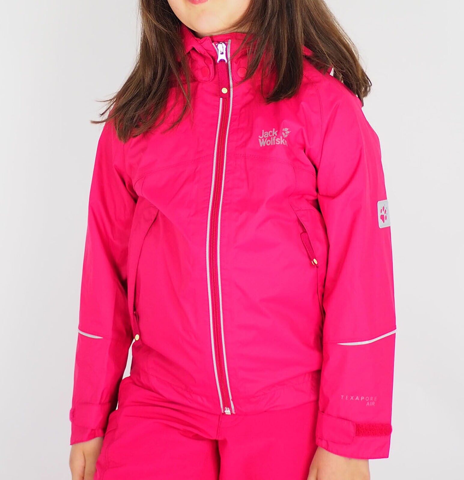 Girls Jack Wolfskin Crosswind Texapore 1604781 Azalea Red Waterproof Jacket - London Top Style