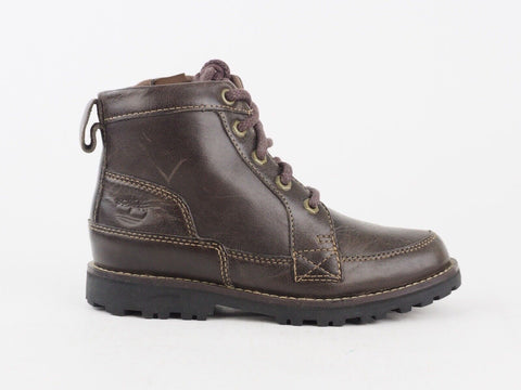 Boys Timberland 6 IN 80743 Dark Brown Leather Zip Up Shoes Lace Up Chukka Boots
