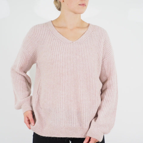 Womens Ex M&S Long Sleeve Top Pink Casual V Neck Warm Winter Ladies Jumper