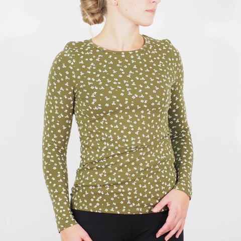 Womens Ex M&S Long Sleeve Top Green Round Neck Casual Stretch Stay New Blouse