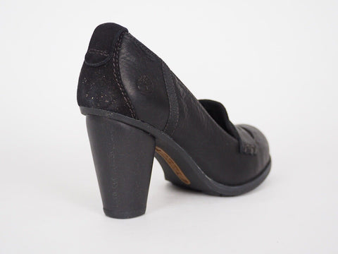 Womens Timberland Nevali 19616 Black Leather Slip On Heeled Loafers - London Top Style