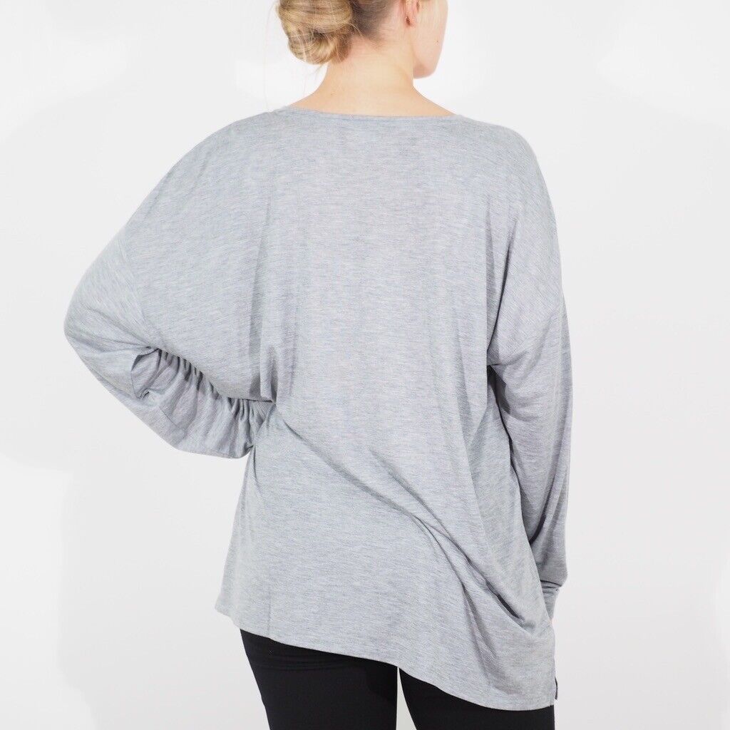 Womens Ex M&S Long Sleeve Top Grey Casual Round Neck Stretch Ladies Blouse