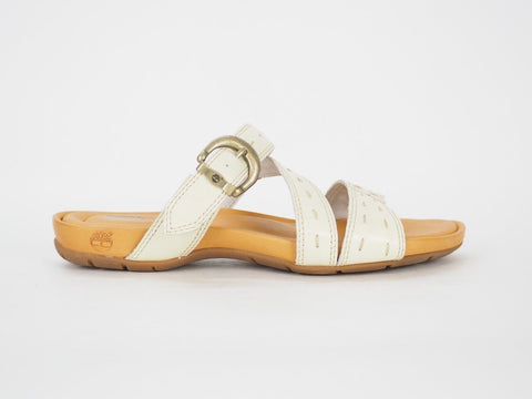 Womens Timberland Pleasant Bay 25638 White Leather Slider Casual Summer Slippers - London Top Style
