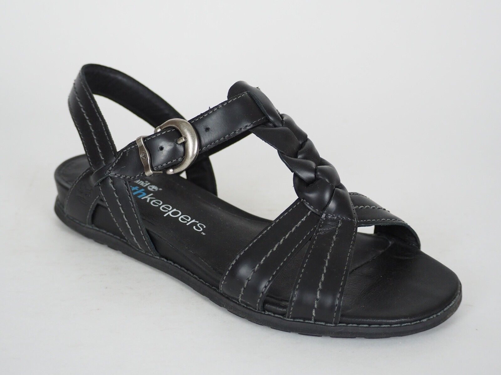 Womens Timberland 25615 Black Leather Plaited T-Bar Sandals