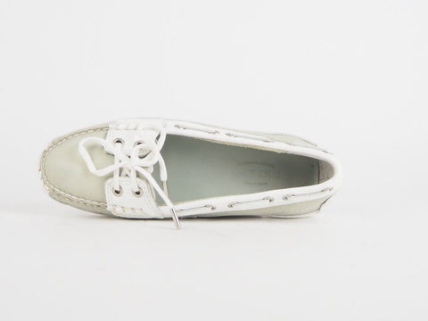 Womens Sebago Bala 2 Eye B61001 W Leather Lace Up Pearl White Boat Casual Shoes