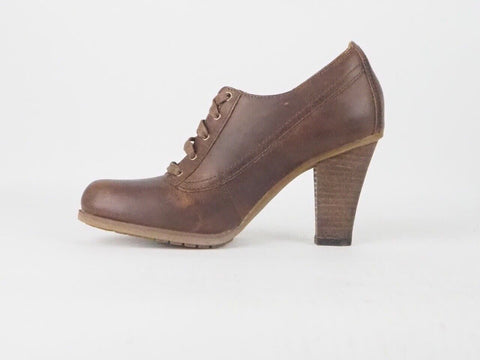 Womens Timberland Stratham 8615A Brown Leather Wooden Heel Lace Up Shoes - London Top Style