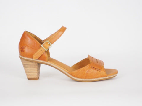 Womens Timberland Montvale 27687 Orange Brown Leather Classic High Heel Sandal