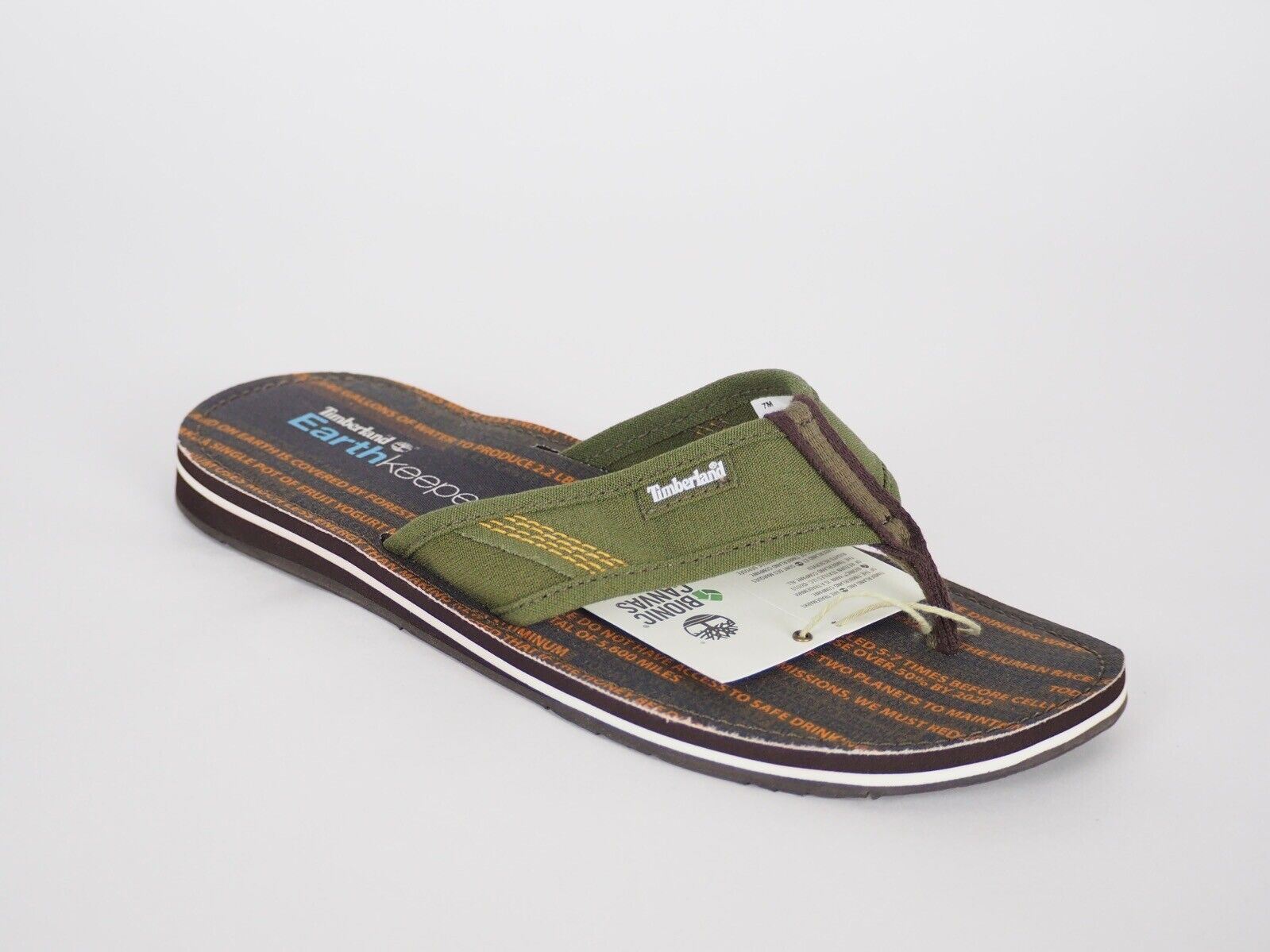 Mens Timberland Earthkeepers Canvas 44564 Olive Casual Summer Thong Flip Flops - London Top Style