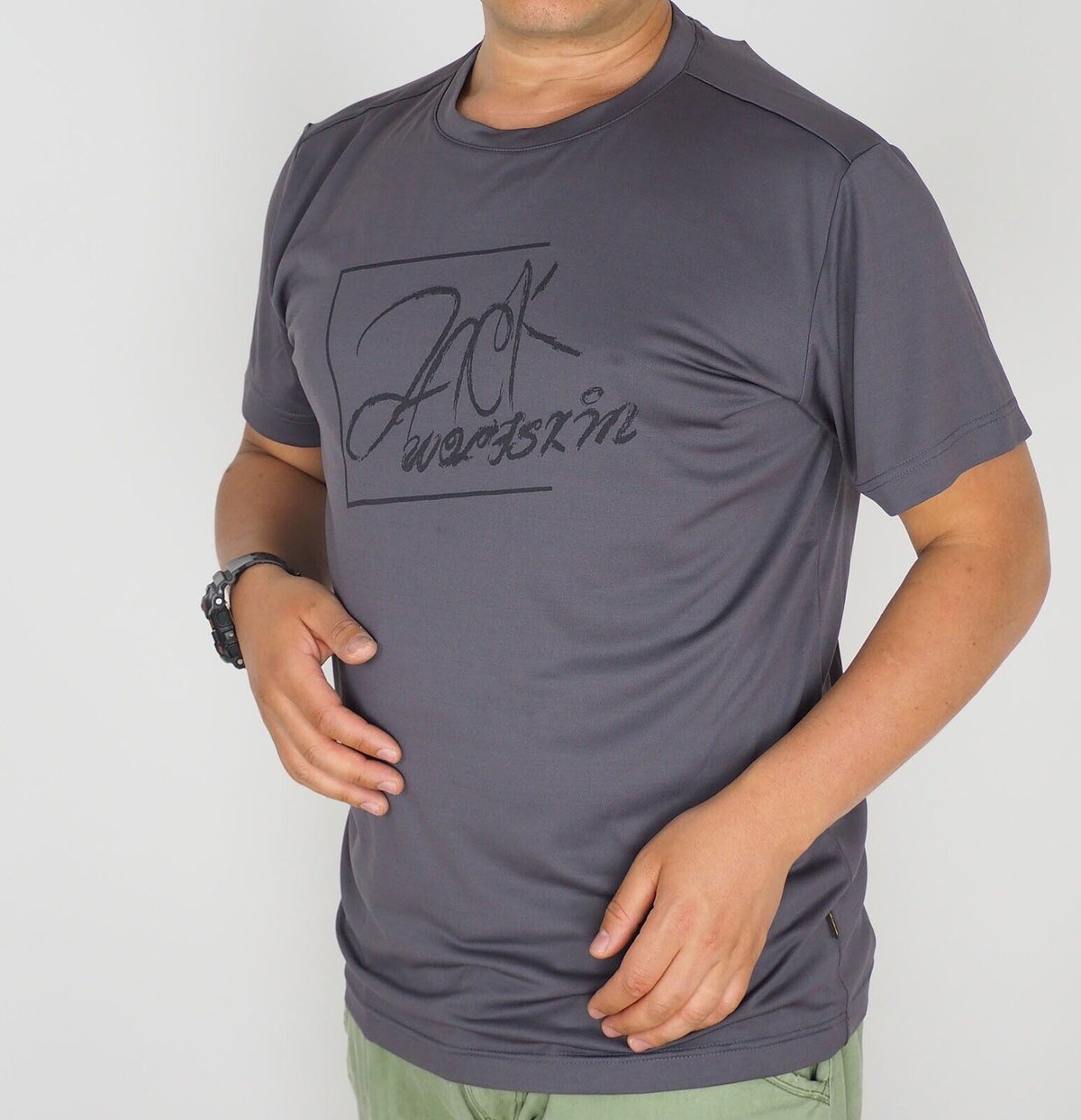 Mens Jack Wolfskin Baselayer 5007841 Dark Steel Short Sleeve Casual T Shirt - London Top Style