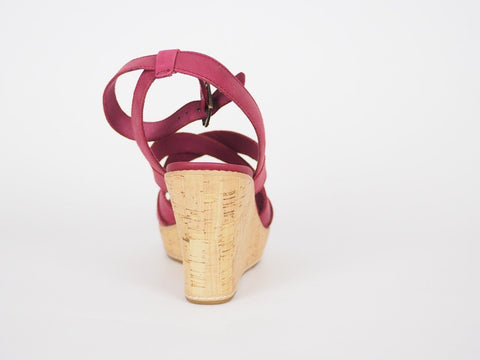 Womens Timberland EK Danforth 8913R Dk Red Leather Strappy Wedge Sandals