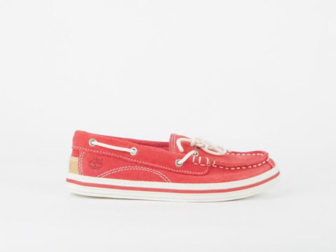 Kids Timberland 2 Eye Boat 7272R Red Leather Casual Slip On Shoes