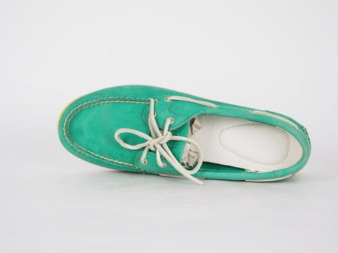 Womens Timberland Classic 8858R Teal Leather 2 Eye Lace Up Casual Boat Shoes