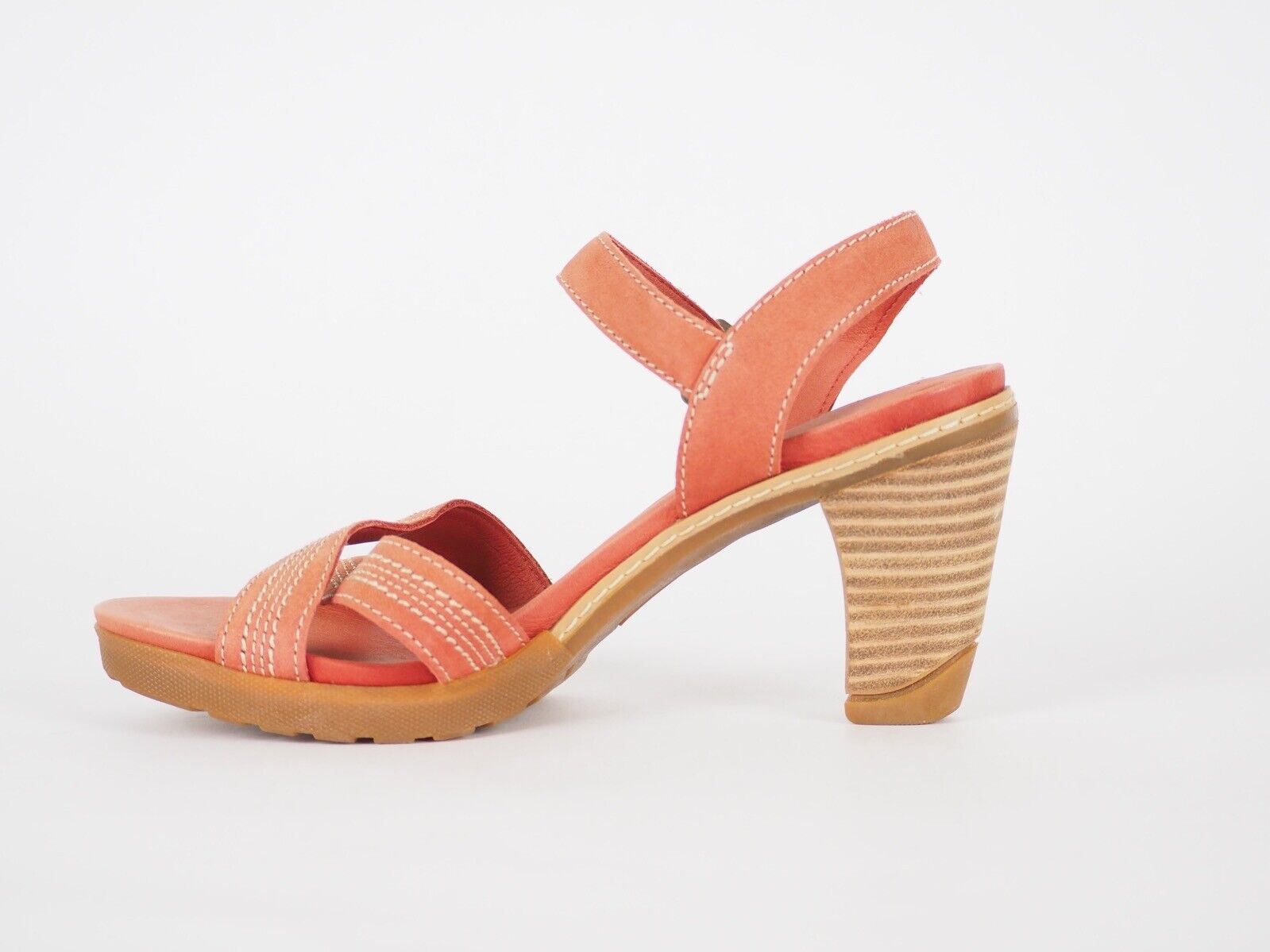 Womens Timberland EK 8135R Coral Leather Summer Shoes High Heel Casual Sandals