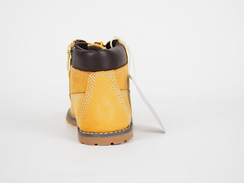 Boys Girls Timberland PokeyPine 6 Inch A125Q Wheat Leather Lace Up Chukka Boots