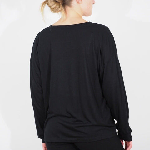 Womens Ex M&S Long Sleeve Top Black V Neck Casual Stretch Ladies Blouse
