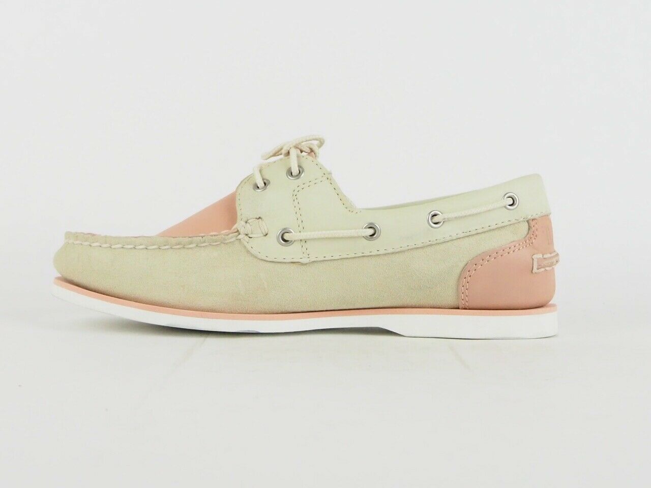 Womens Timberland Classic 2 Eye Boat 8146A Beige / Pink Leather Boat Shoes - London Top Style