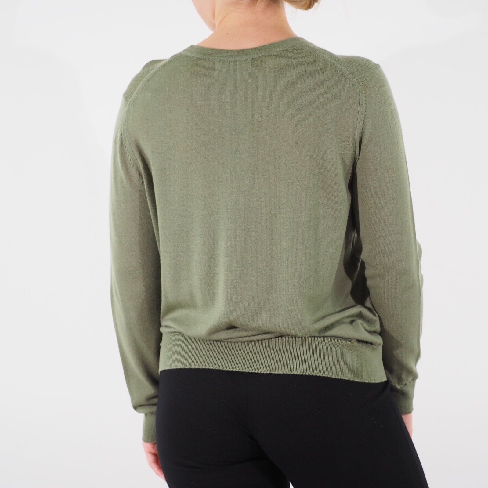 Womens Ex M&S Long Sleeve Top Extra Fine Merino Wool Green Turtleneck Ladies