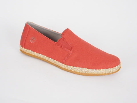 Mens Timberland Burnt Brick A233K Red Washed Canvas Slips On Casual Loafer Shoes