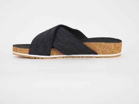 Womens Timberland Malibu Waves A1XXF Black Leather Slipper Casual Summer Sliders - London Top Style