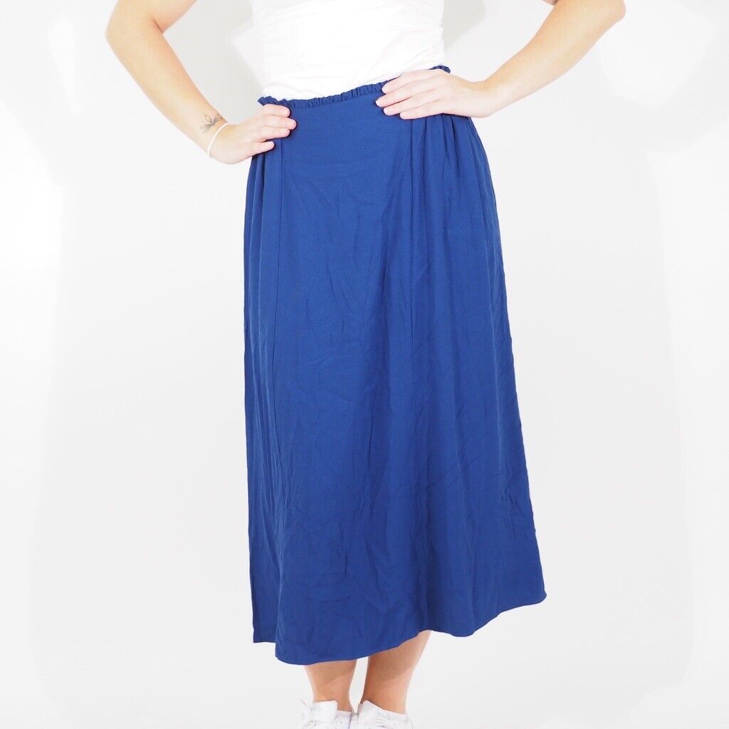 Womens Ex M&S Ghost Long Skirt Blue Viscose Elastic Waist Ladies Straight Skirt
