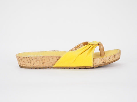 Womens Timberland Estela 24691 Yellow / Brown Leather Summer Thong Flip Flops - London Top Style