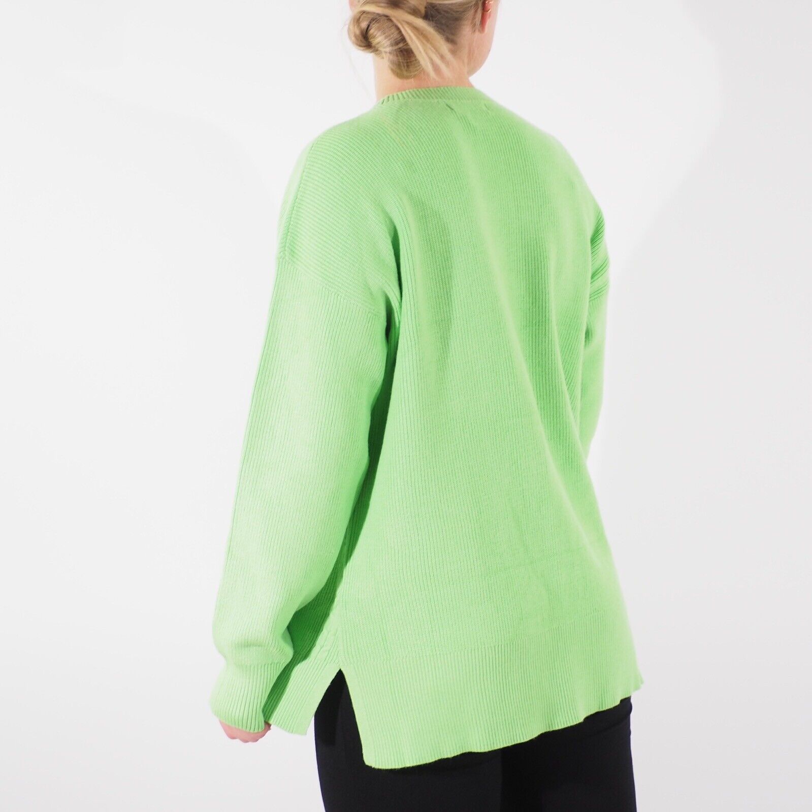 Womens Ex M&S Long Sleeve Jumper Green Round Neck Ladies Viscose Casual Pullover