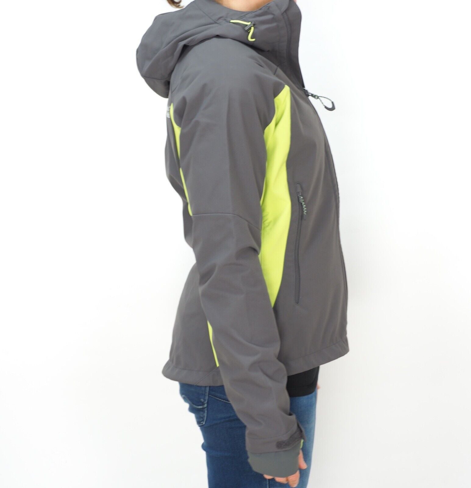 Womens Jack Wolfskin Nucleon 1302112 Dark Steel Zip Up Alpine Trek Hooded Jacket - London Top Style
