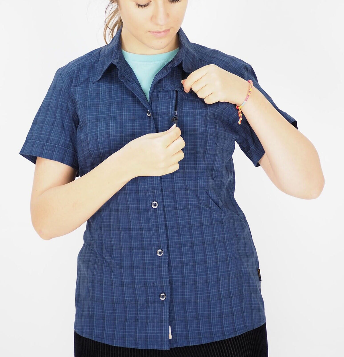 Womens Jack Wolfskin M Stretch 1400552 Night Blue Short Sleeve Button Up Shirt