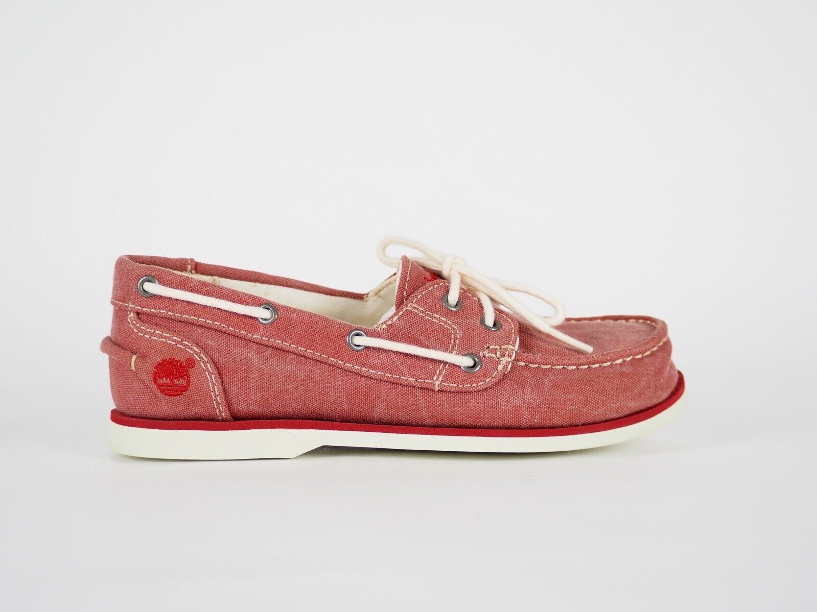 Womens Timberland 2 Eye 3929R Muted Red Canvas Slip On Boat Ladies Shoes - London Top Style