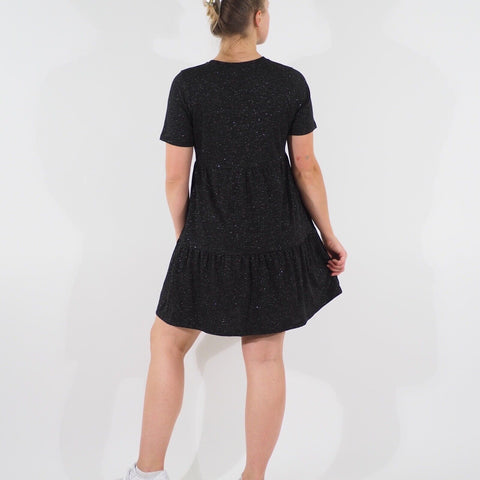 Womens Ex M&S Short Sleeve Stretch Dress Black Round Neck Ladies Short Dress