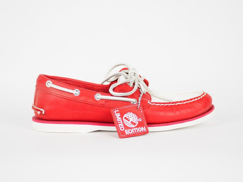 Mens Timberland Limited Edition A153X White / Red Leather 2 Eye Laced Boat Shoes