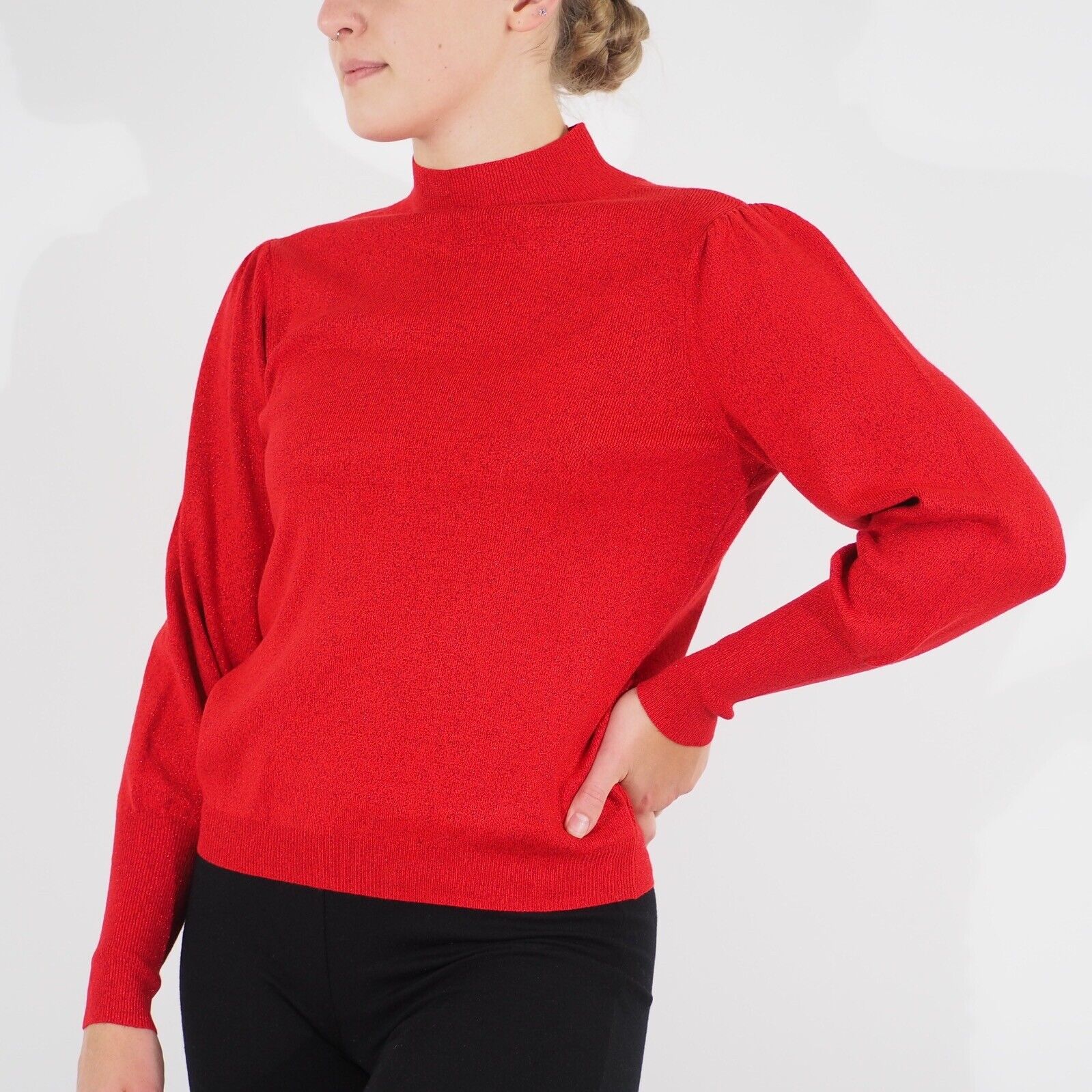 Womens Ex M&S Long Sleeve Top Red High Neck Ladies Casual Stretch Viscose Jumper